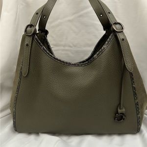 Coach bag. Olive green pebbled leather with suede detail. Wonderful condition.